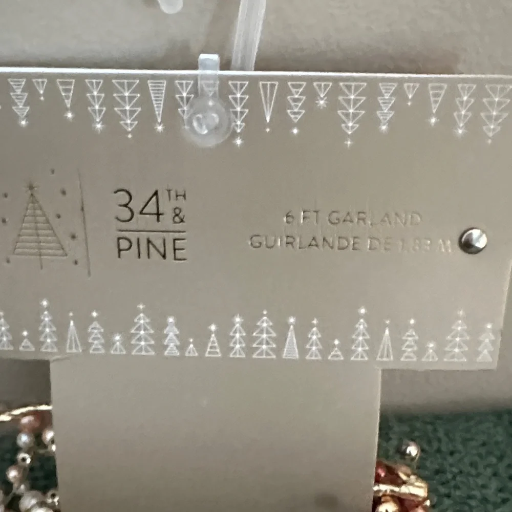 34th & Pine Holiday Christmas Tree Garland Gold Peach Berry NEW!